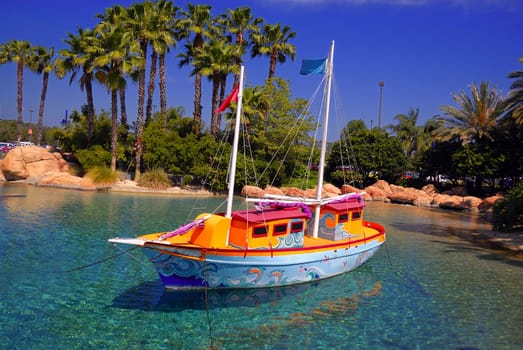 A beautiful boat on a tropical island