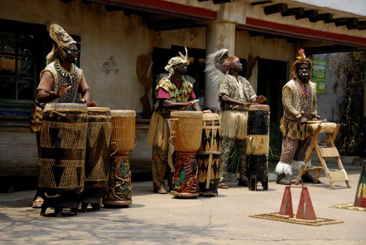 African Drummers performing an african folk song