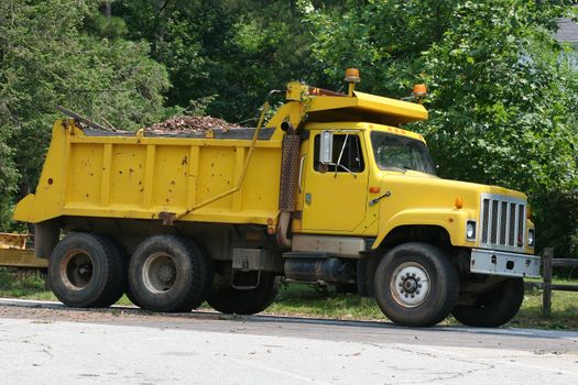 Yellow dump truck
