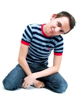 Happy teenager on a white background