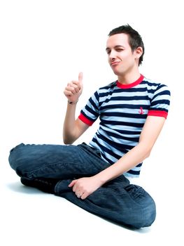 Happy teenager on a white background