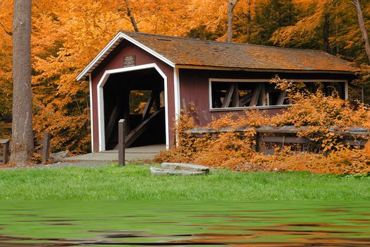 A beautiful coered bridge during the fall season