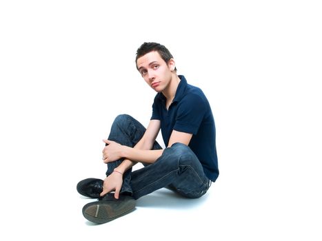 Young man posing on a white background