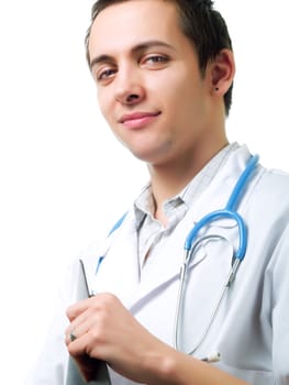 Happy young doctor with a stethoscope