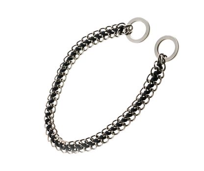 chain with ring and  the inserted leather thong. It is isolated on a white background