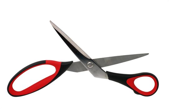 Scissors. It is red black color scale, it is isolated on a white background