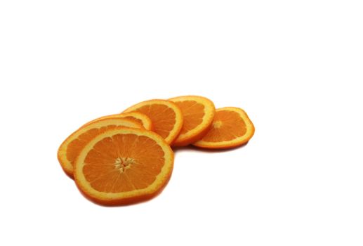 Orange slices ready for eating. arranged on white background.