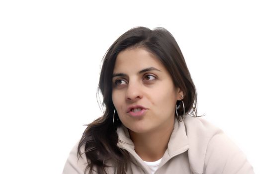 young casual woman portrait in a white background