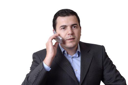 young man on the phone in white background