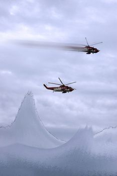 two helicopters on a life rescue mission
