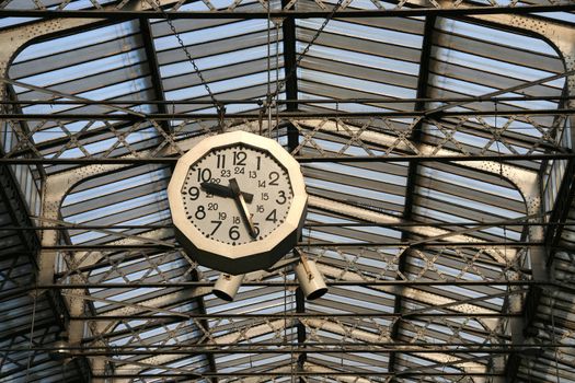 Railway station clock in Paris. Gare de L'Est.