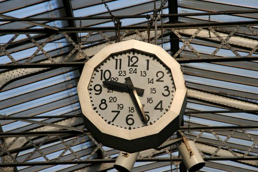 Railway station clock in Paris. Gare de L'Est.