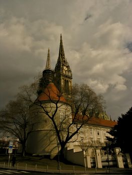 Zagreb cathedral with stormy sky