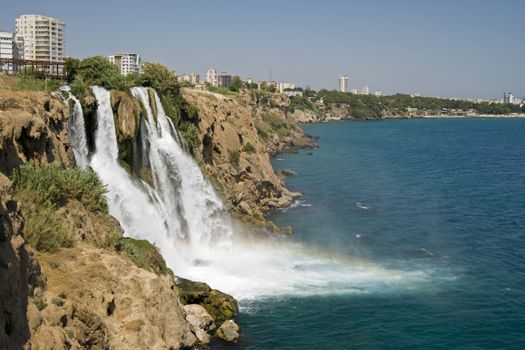 D�den lower waterfalls cascade in the sea at Antalya, Turkey