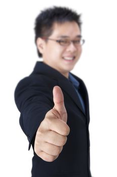 Businessman giving an enthusiastic thumb up