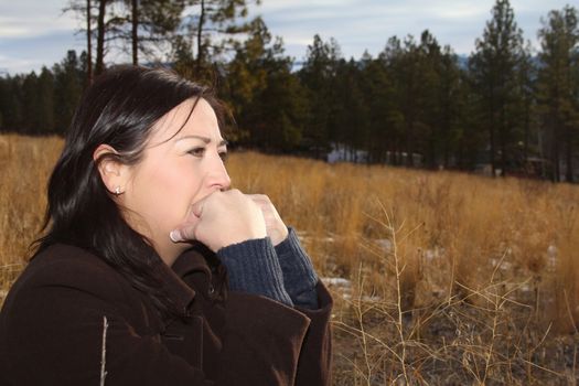 Beautiful brunette female outdoors on a winter day