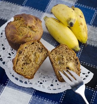 Delicious fresh baked banana muffins, with raisins and walnuts, dairy free suitable for vegan