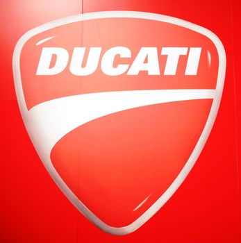 Ducati motorcycle brand at EICMA, International Motorcycle Exhibition in Milan, Italy.