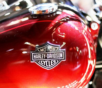 Harley Davidson motorcycle in exhibition at EICMA, International Motorcycle Exhibition in Milan, Italy.