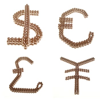 Symbols of the four major world currencies