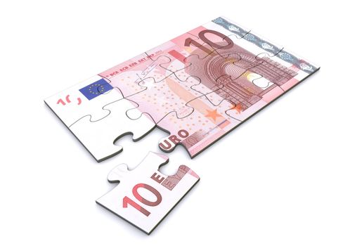 10 Euro note as puzzle - one piece seperately