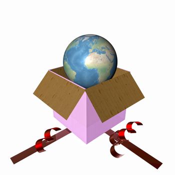 3D illustration of world coming out of a gift box