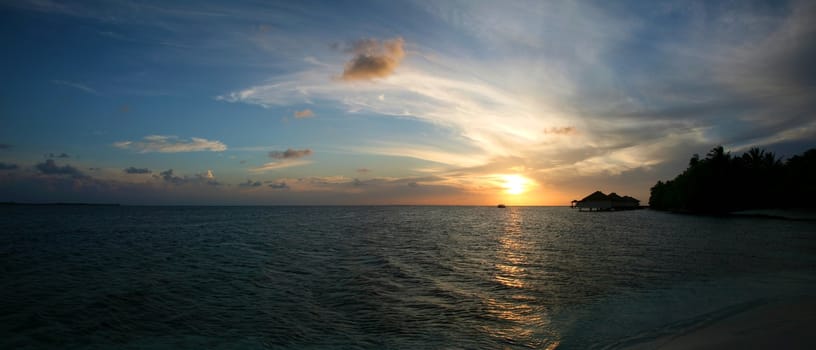 Sunset on the Indian Ocean in the Maldives - Embudu island