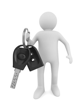 man with automobile keys. Isolated 3D image