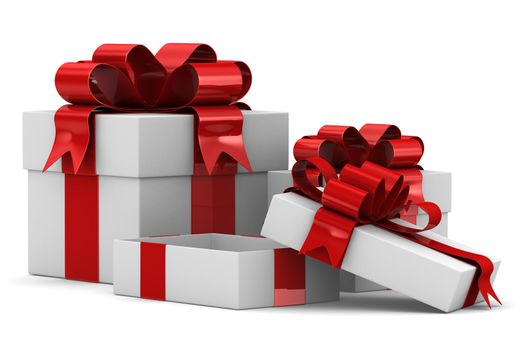 White gift boxes. Isolated 3D image