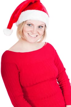 Portrait of beautiful woman santa isolated on white