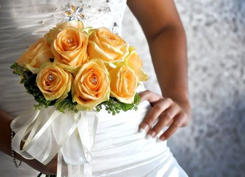 Buautiflul rose BOUQUET in a bride hands