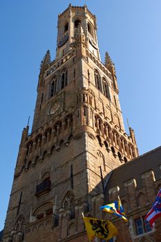 The Belfort Tower in the central square of Bruges, Brugge, Belgium.