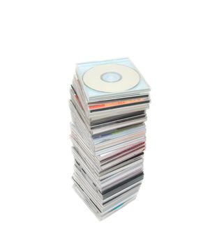 Pile of CDs isolated on white