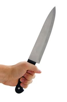 Had holding a big knife isolated on white
