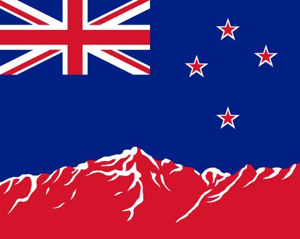 Mountains with flag of New Zealand