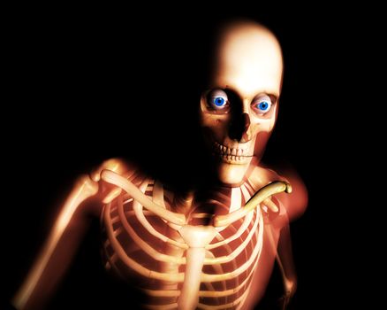 Close up view of semi transparent human skin with a skeleton underneath.
