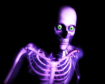 Close up view of semi transparent human skin with a skeleton underneath.