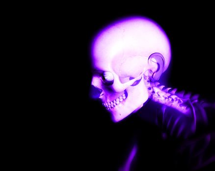 Close up view of semi transparent human skin with a skeleton underneath.