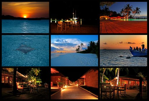 Collage of evening pictures from the Maldives