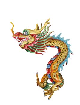 Colorful dragon statue in native Chinese style isolated on white background