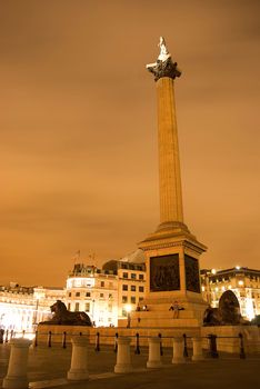 Trafalgar square at night London UK