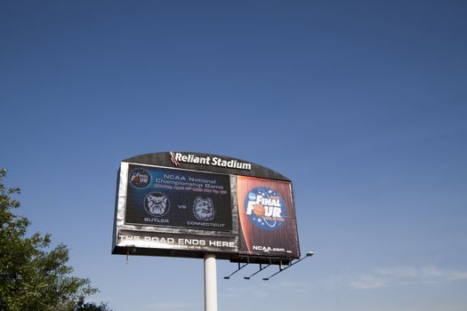 The main Reliant Stadium sign advertising the finial championship game for College Basketball between Butler and Connecticut in Houston, Texas, USA - April 4, 2011
