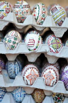 Collection of many colourful painted easter eggs background