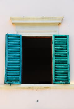 Typical Italian Window With Open Wooden Shutters