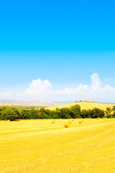 Tuscany Landscape With Farmhouse and Many Hay Bales 