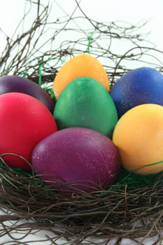 colored eggs in a nest