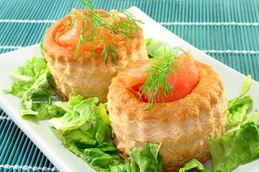 Salmon pate with dill on a bed of salad