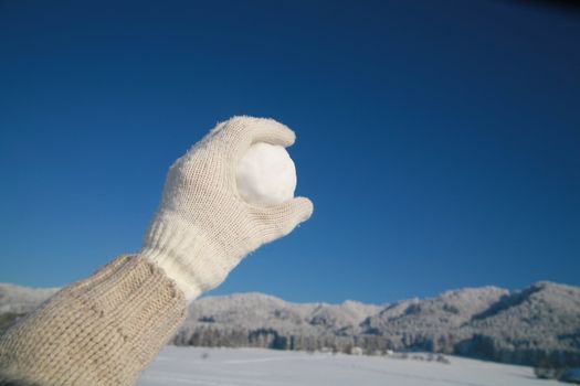 happy snow ball fight in winter time