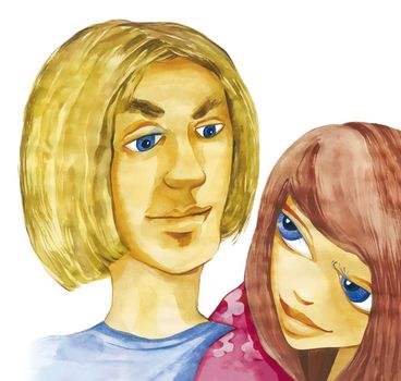 Illustration of young couple in love 
