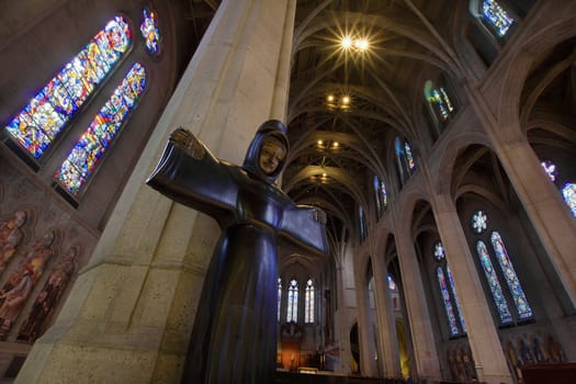 St Francis of Assisi Tau Statue in Grace Cathedral San Francisco